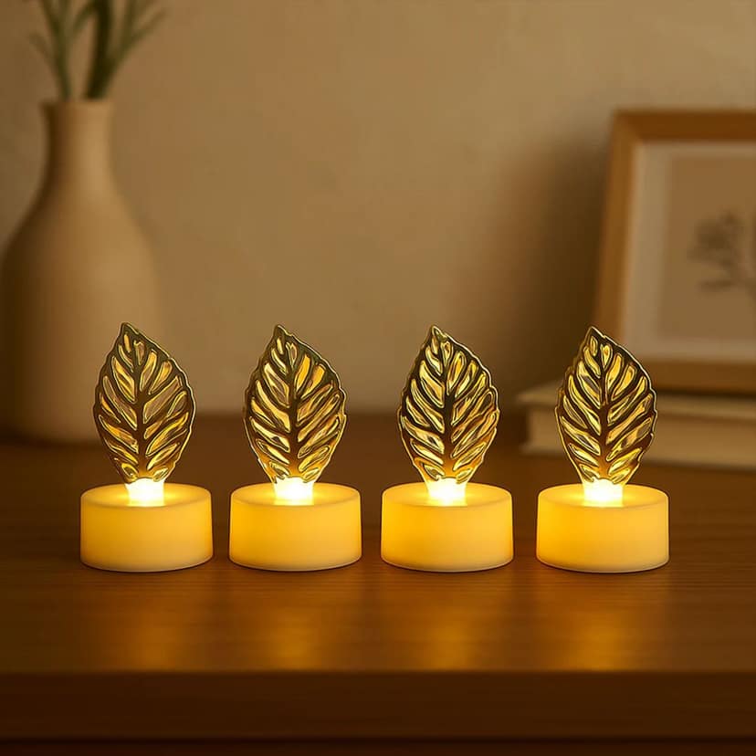 Decorative Golden Leaf Shaped Flameless LED Candles (4 Pcs) view 2
