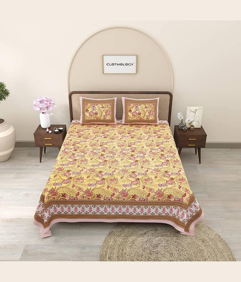 CLOTHORO Cotton 1 Double King Bedsheet with 2 Pillow Covers ( Brown ) view 2