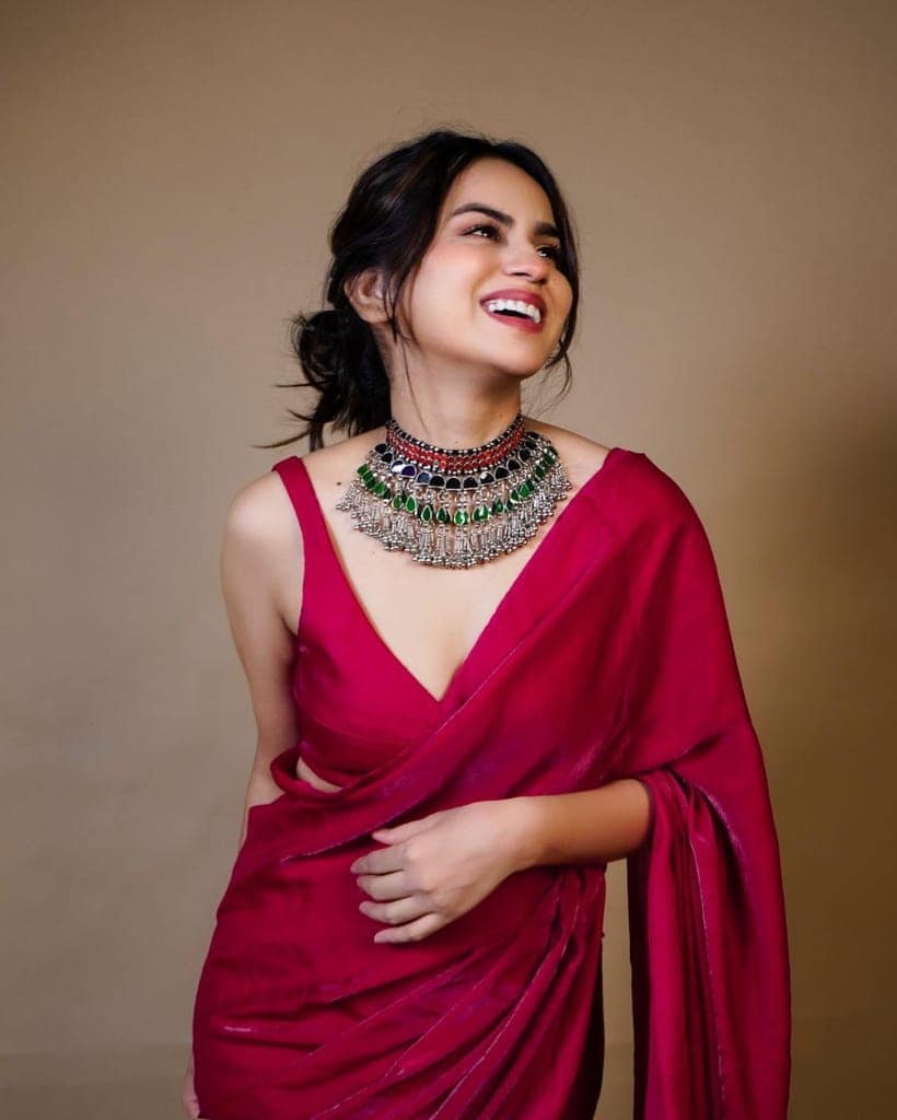Rani Pink Fendy Satin Saree – Elegant Party Wear Collection view 3