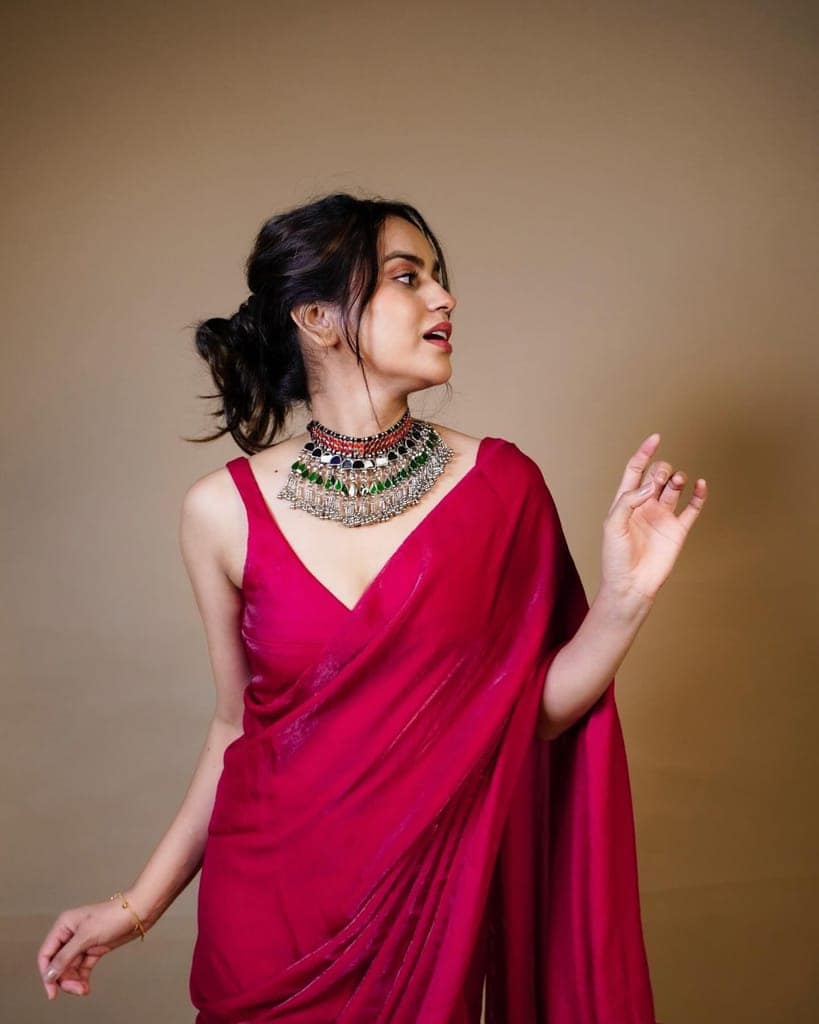 Rani Pink Fendy Satin Saree – Elegant Party Wear Collection view 4
