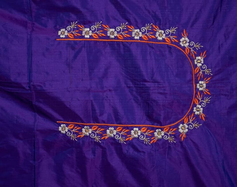 Embroidered Blouse Piece With Floral Motifs view 2