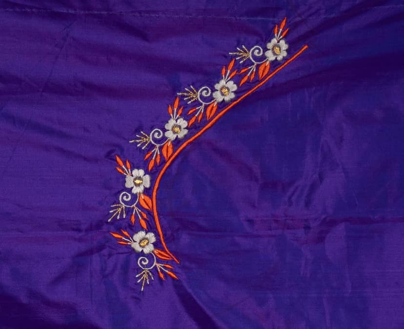 Embroidered Blouse Piece With Floral Motifs view 3