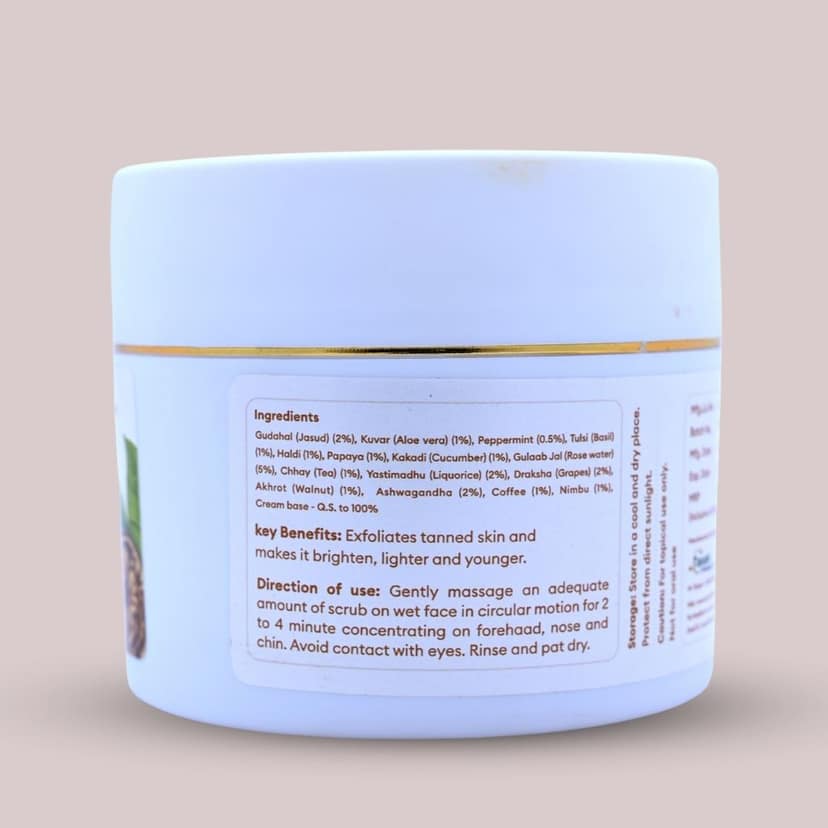 Tarushi Formulations Herbal De-Tan Unisex Scrub with Papaya, Aloe Vera and Walnut - For Tan Removal, Skin Whitening and Glowing Skin, 200gm view 2