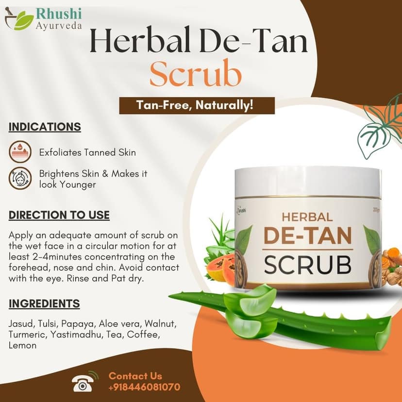 Tarushi Formulations Herbal De-Tan Unisex Scrub with Papaya, Aloe Vera and Walnut - For Tan Removal, Skin Whitening and Glowing Skin, 200gm view 3