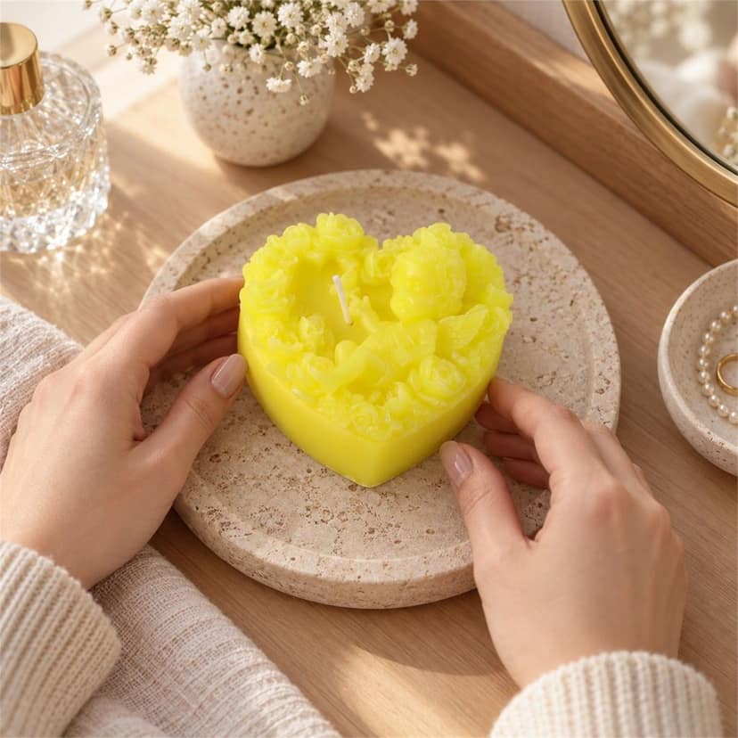Heart Shaped Floral Decorative Wax Candle for Home Decor & Gifting (1 Pc) view 2