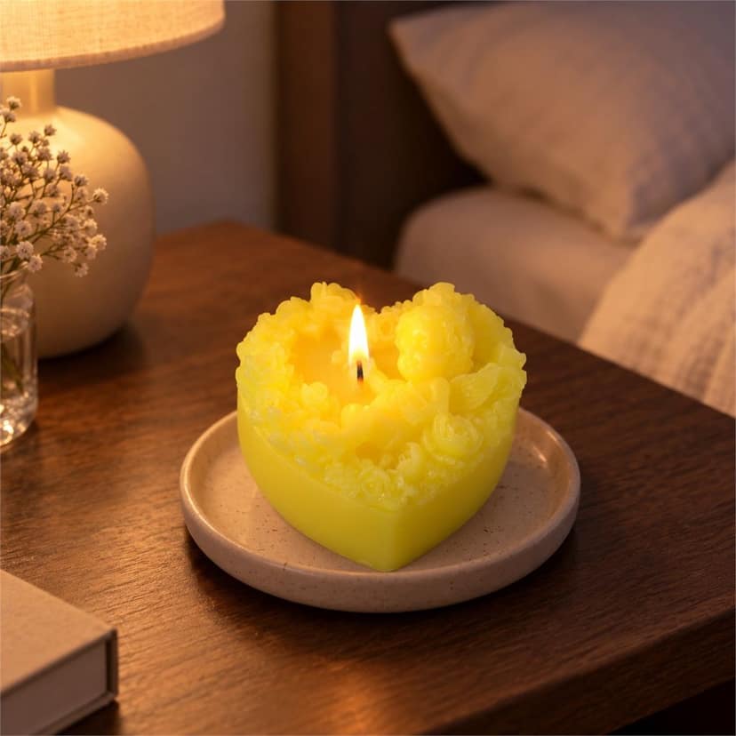 Heart Shaped Floral Decorative Wax Candle for Home Decor & Gifting (1 Pc) view 3