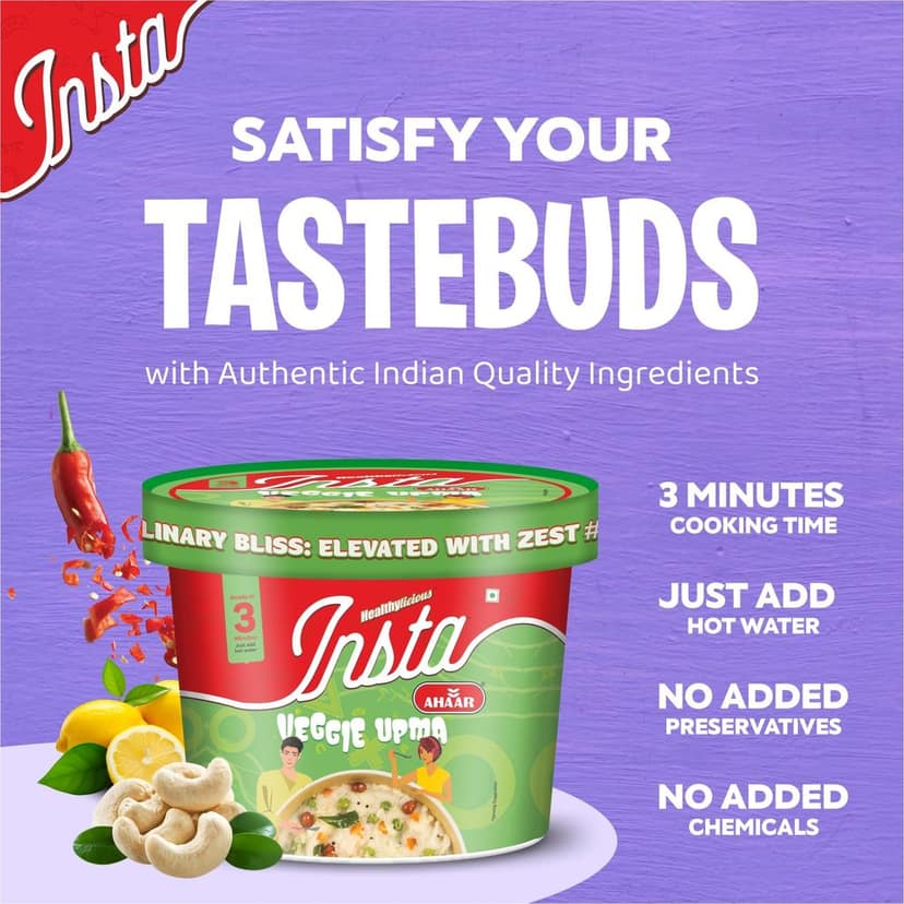 Insta Ahaar Veggie Upma - Cup 80g | Ready-to-Eat | Instant Snack view 3