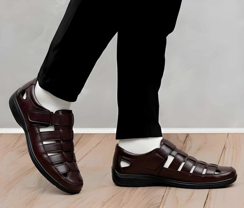 WUGO::Latest Trendy Men Faux Leather Sandals|Brown Outdoor Sandal For Men's & Boys (Free Home Delivery)