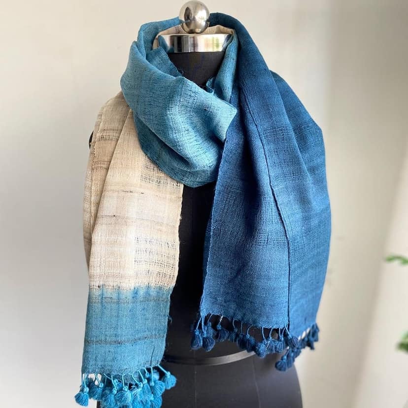 SoulShoppr Handloom Stole - Indigo Ombre view 6