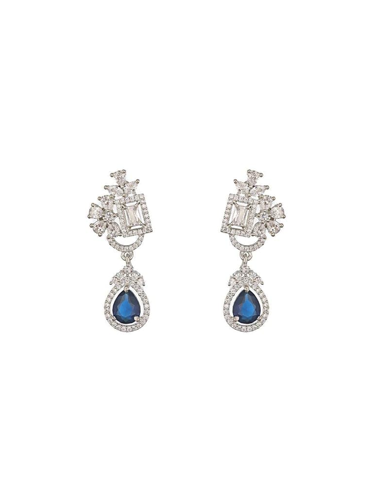 Silver Toned Blue AD Studded Luxe Quirky Drop Earrings view 4