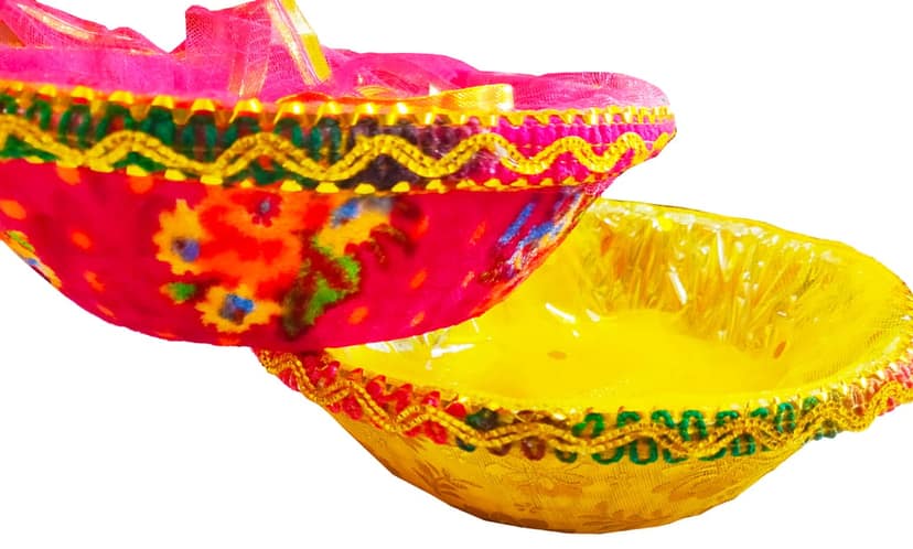 Omkar by R3 Inc. Round Gift Fancy Decorative basket for Gifts Hampers, Premium Storage, Baby Shower, Wedding gifts, Dryfruit | (Multcolor Pack of 2) 25x25 cm view 2