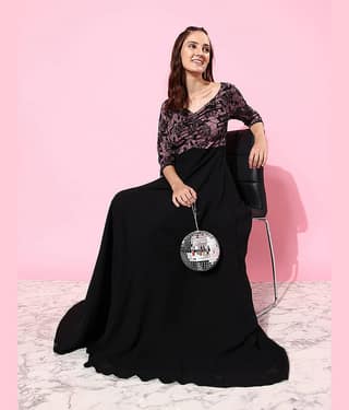 Miss Chase Women Georgette Self Design Gown ( Black )