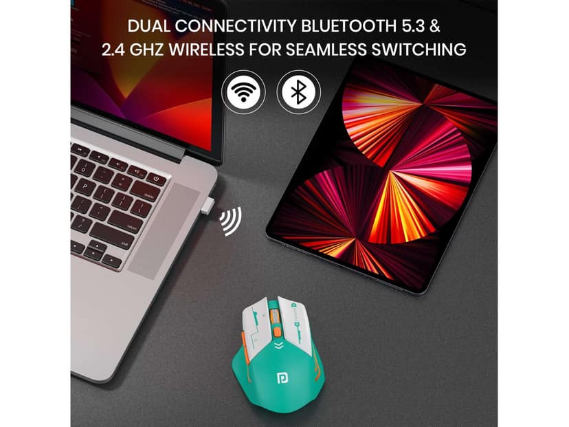 Portronics Vader Max Bluetooth 5.3 & 2.4 GHz, 6-Button Control, DPI Up to 2400, Rechargeable Mouse - Green view 3