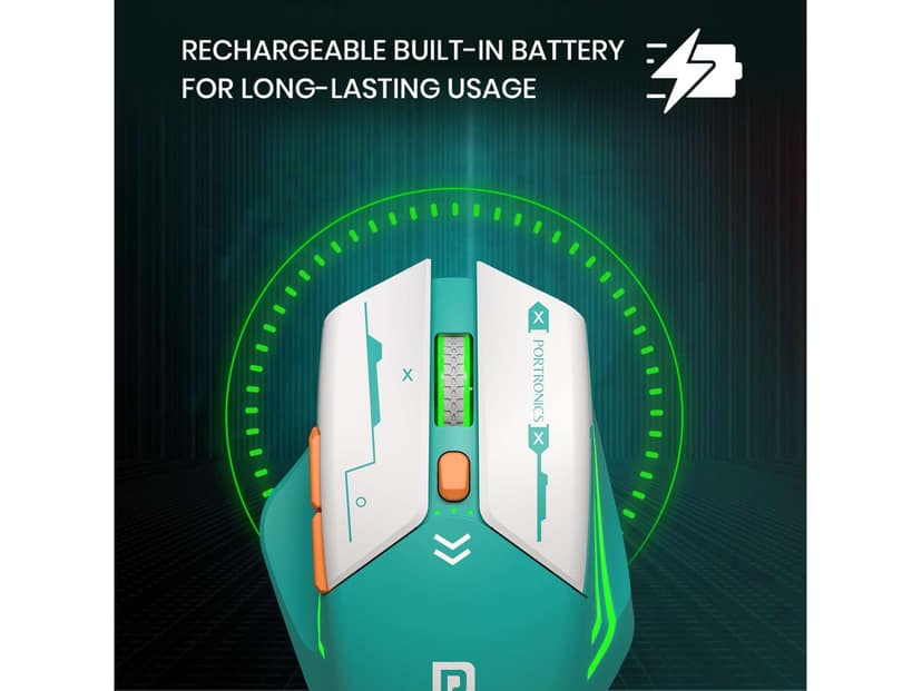 Portronics Vader Max Bluetooth 5.3 & 2.4 GHz, 6-Button Control, DPI Up to 2400, Rechargeable Mouse - Green view 4