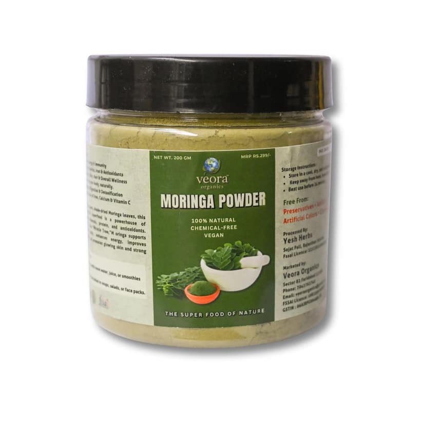 Veora Organics Moringa Powder | 100% Natural Shade-Dried Moringa Leaf Powder | Chemical-Free Vegan Superfood | Rich in Nutrients & Antioxidants | Herbal Supplement for Health & Immunity | 200g