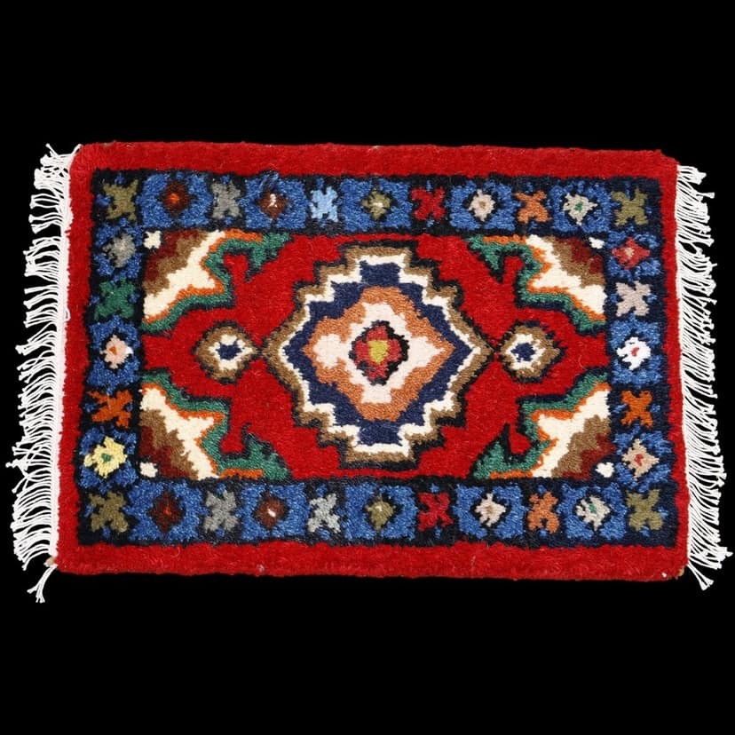 ELURU- Traditional Handcrafted Design Woolen Door Mat | Ethnic Printed Anti-Skid Small Carpet with Fringe