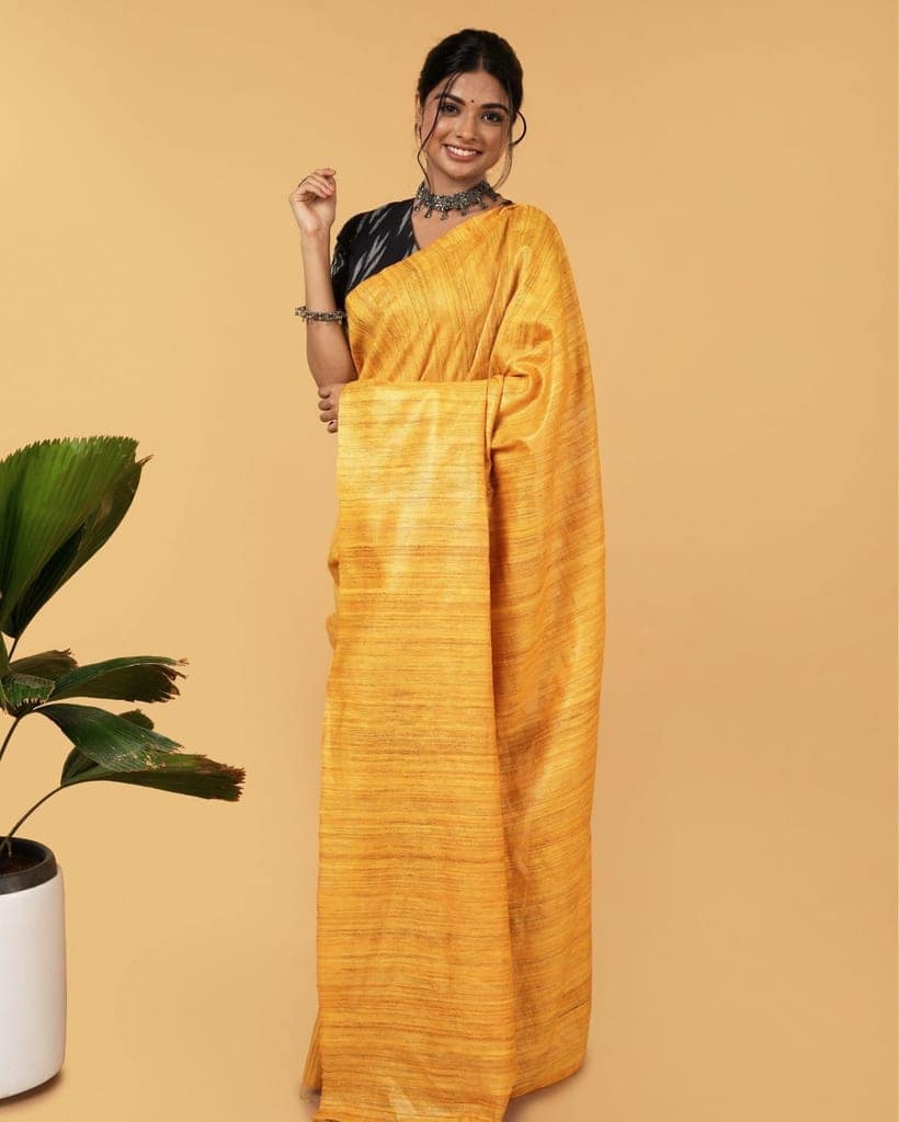 Silkmark Certified Gichcha Tussar Handloom Hand Dyed Brown Saree with Blouse-9497
