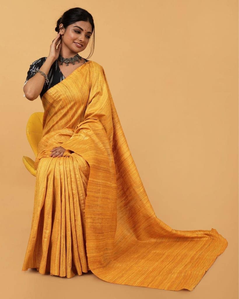 Silkmark Certified Gichcha Tussar Handloom Hand Dyed Brown Saree with Blouse-9497 view 2