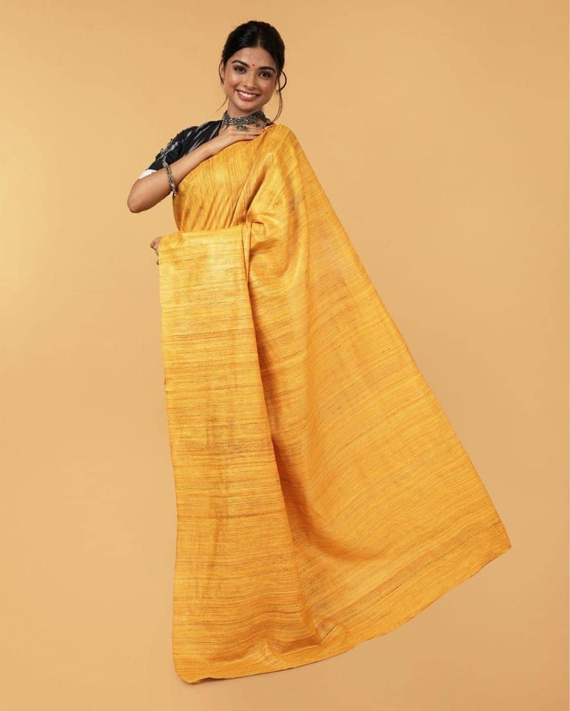 Silkmark Certified Gichcha Tussar Handloom Hand Dyed Brown Saree with Blouse-9497 view 3