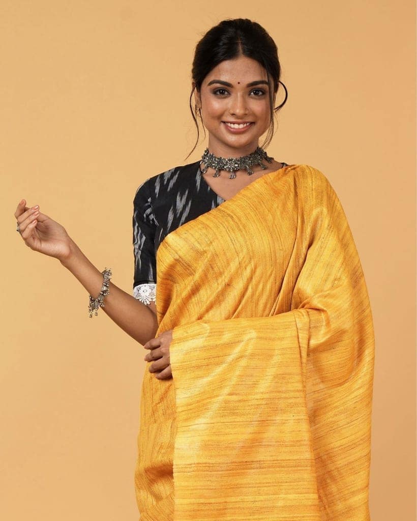 Silkmark Certified Gichcha Tussar Handloom Hand Dyed Brown Saree with Blouse-9497 view 4