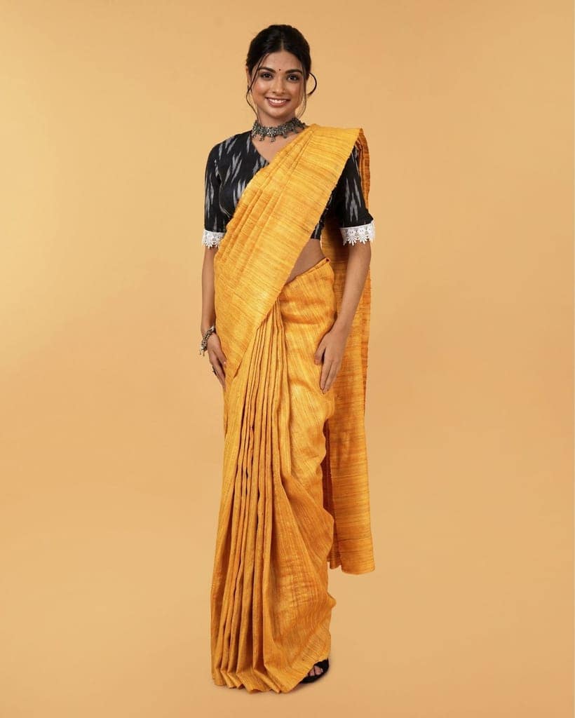 Silkmark Certified Gichcha Tussar Handloom Hand Dyed Brown Saree with Blouse-9497 view 5