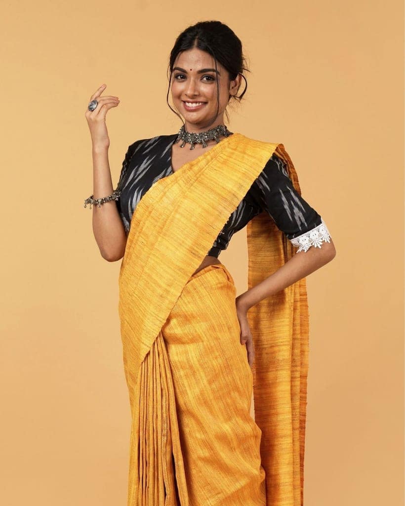 Silkmark Certified Gichcha Tussar Handloom Hand Dyed Brown Saree with Blouse-9497 view 6