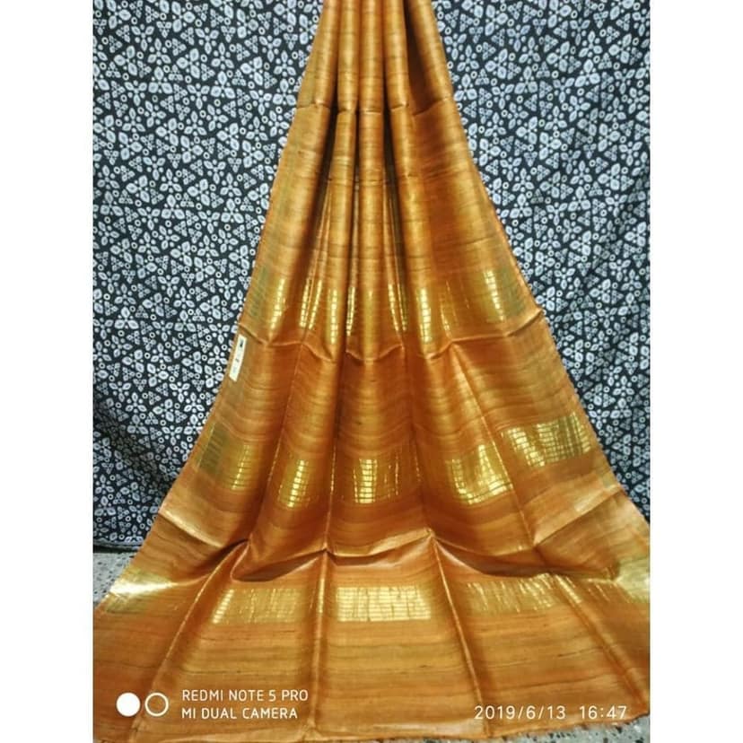 Silkmark Certified Gichcha Tussar Handloom Hand Dyed Brown Saree with Blouse-9497 view 7