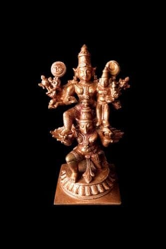 Searchers Paradise - Copper Idols of god Garuda vahanam with perumal,4.9 inches, Copper Handmade 510 Grams, Patina Antique Finish, Pack of 1 Piece