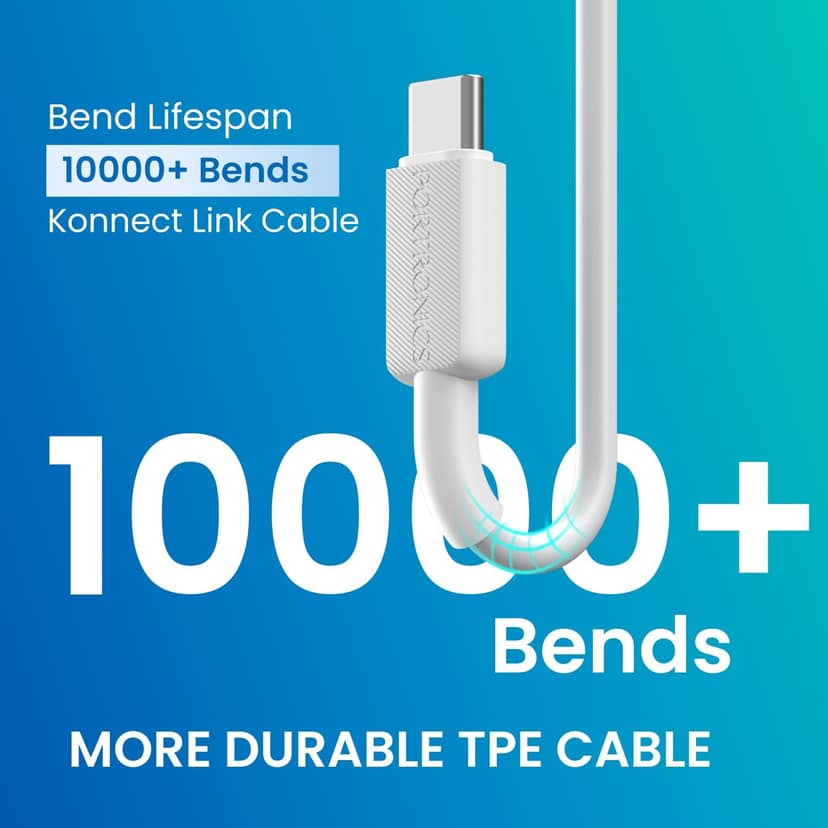 Portronics Konnect Link C Square 60W Type C to Type C Cable, 60W PD Fast Charging, Durable TPE Cable, Type-C for Various Power Levels, Data Transfer view 2
