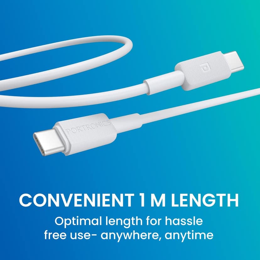 Portronics Konnect Link C Square 60W Type C to Type C Cable, 60W PD Fast Charging, Durable TPE Cable, Type-C for Various Power Levels, Data Transfer view 4