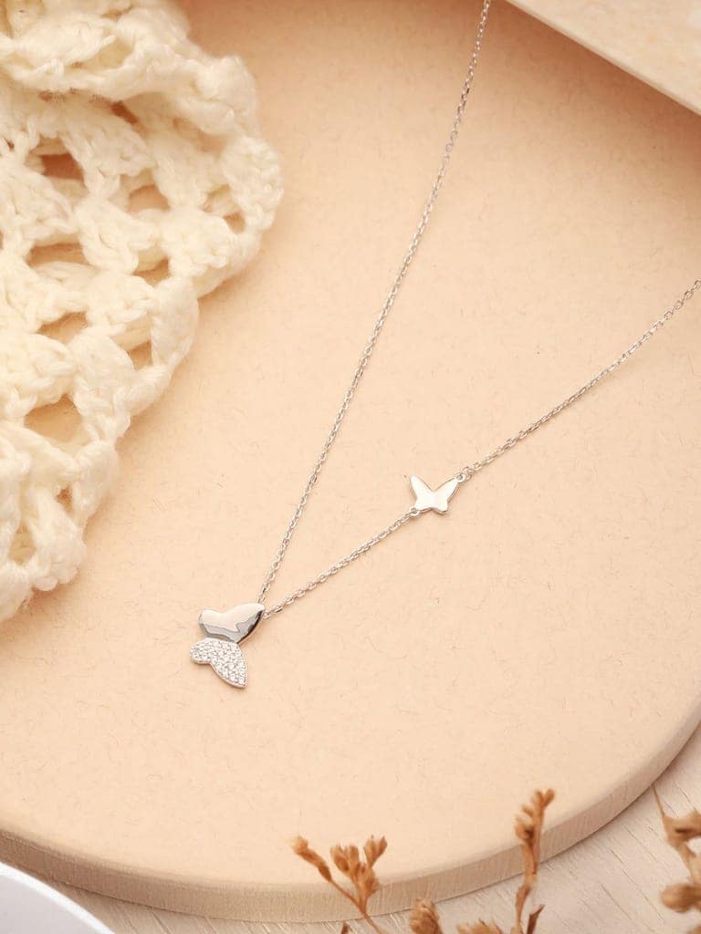 925 Sterling Silver Zircon Studded Butterfly Charm Pendant Necklace & Chain view 7