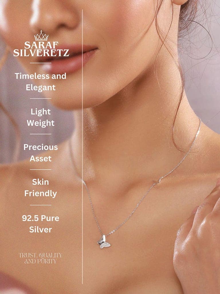 925 Sterling Silver Zircon Studded Butterfly Charm Pendant Necklace & Chain view 8