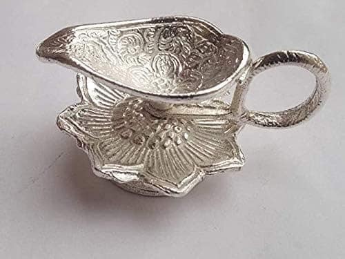 Oxidized Metal Antique Silver Plated Chirag Diya Pair, Dimensions 4 X 3 Inches. view 2