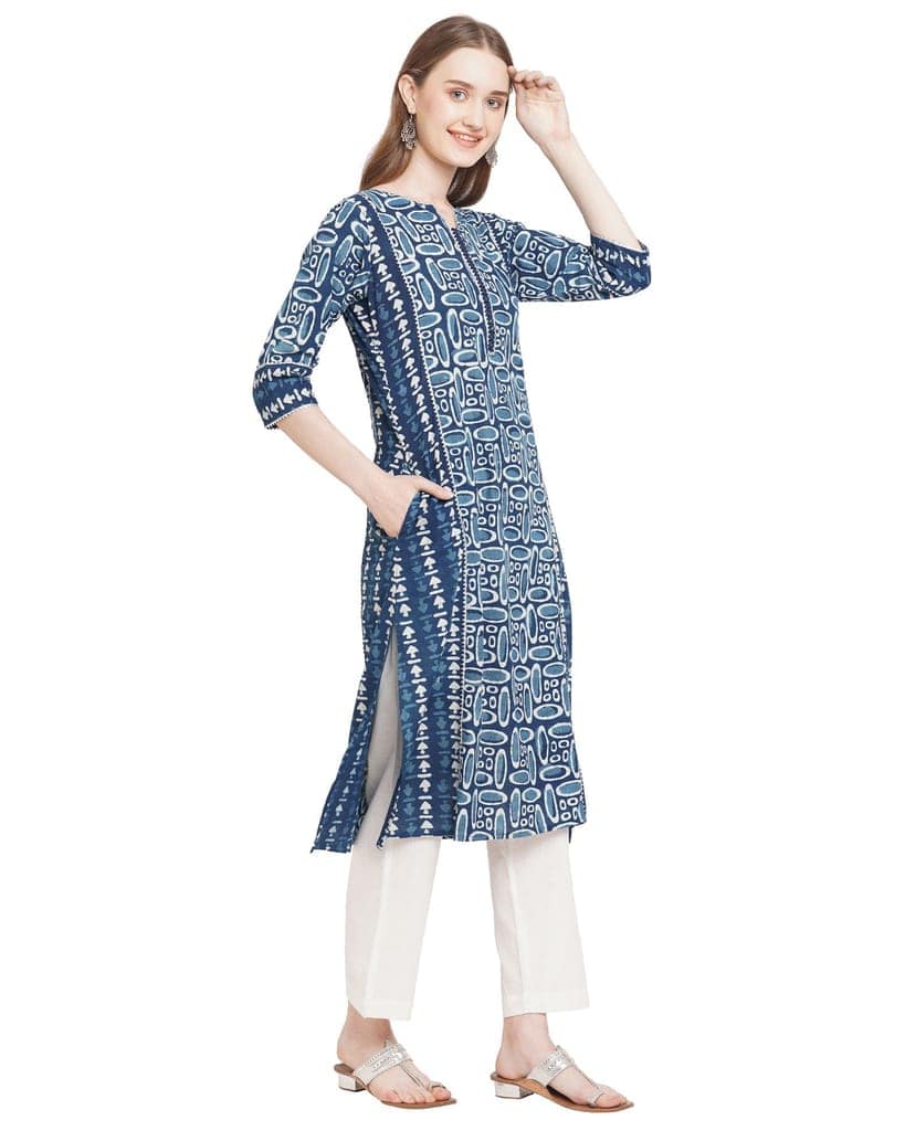 Neel dabu indigo mirror work pure cotton kurta view 5