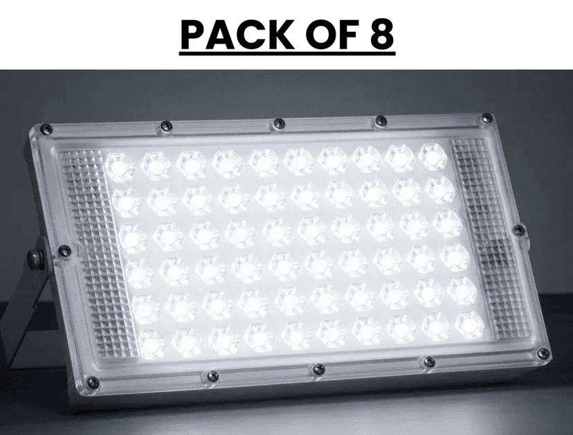 SPARKWORLD 50 Watt LED Flood Light Outdoor | Cool White | (Pack of 8) | IP66 Waterproof Outdoor Flood lights for Factory,Commercial Place,Yard, Garden, Playground -Pack of 8pcs Flood Light Outdoor Lamp (White) | Colour: White (Pack of 8)