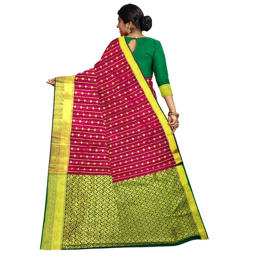 Red Color Stripe Pattern Saree with Unstitched Blouse view 2
