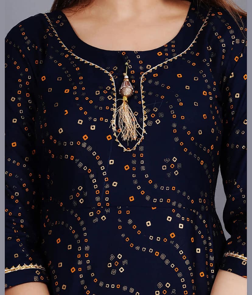 NUPITAL Rayon Printed Anarkali Women's Kurti - Blue ( Pack of 1 ) view 2