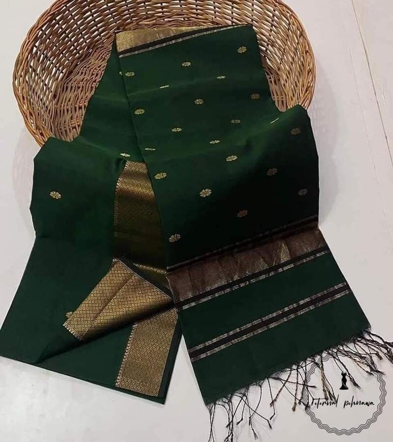 Beautiful Maheshwari Handloom Saree with Golden Jari Border & Intricate Butti view 7