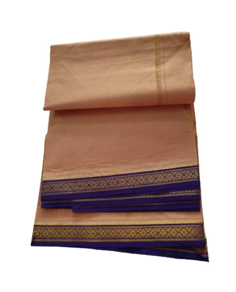 Jinka Lakshmi Collections 100% Handloom Biege Color Cotton Dhoti With Zari Border Up and Down 4 Meters Unstitched Pack of 2 (Multicolor-06) view 2