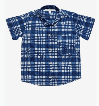 Cottonlush Indigo Minibikes and Checks Printed Blue Pure Cotton Half Sleeves Shirt for All Occasion
