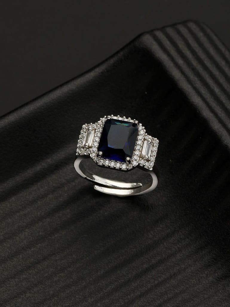 Silver Plated Blue CZ Studded Statement Finger Ring view 2