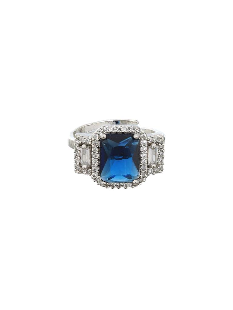 Silver Plated Blue CZ Studded Statement Finger Ring view 7