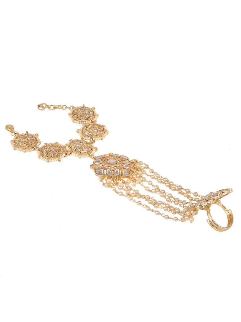 Gold Plated Kundan Studded Bracelet Hathphool view 4