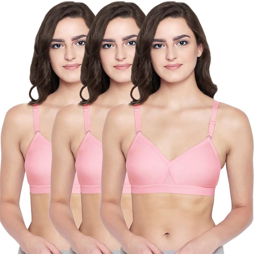 Bodycare 100% Cotton Non Padded Non wired Seamless Bra-Pack of 3