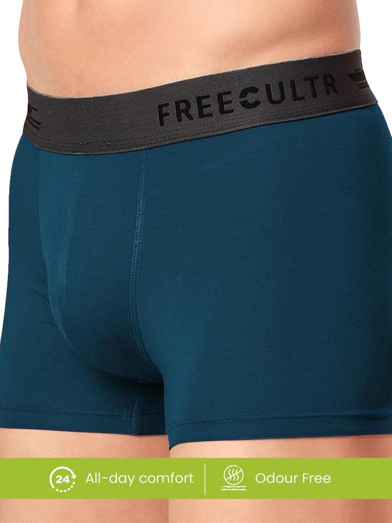 Freecultr Men's Underwear Anti Bacterial Micromodal Airsoft Trunk - Non Itch No Chaffing Sweat Proof - Pack of 2-Pot Black,Midnight Blue view 6