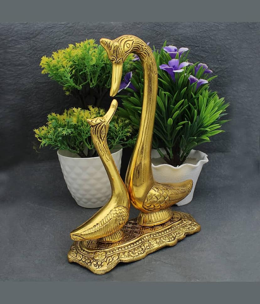Fashion Bizz Metal Love Birds Swan Pair Of Kissing Duck Decorative Showpiece - 22 cm view 2