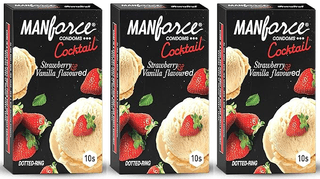 MANFORCE Cocktail Condoms with Dotted-Rings Strawberry & Vanilla Flavoured- 10 Pieces x Pack of 3 Condom (Set of 3 30 Sheets)