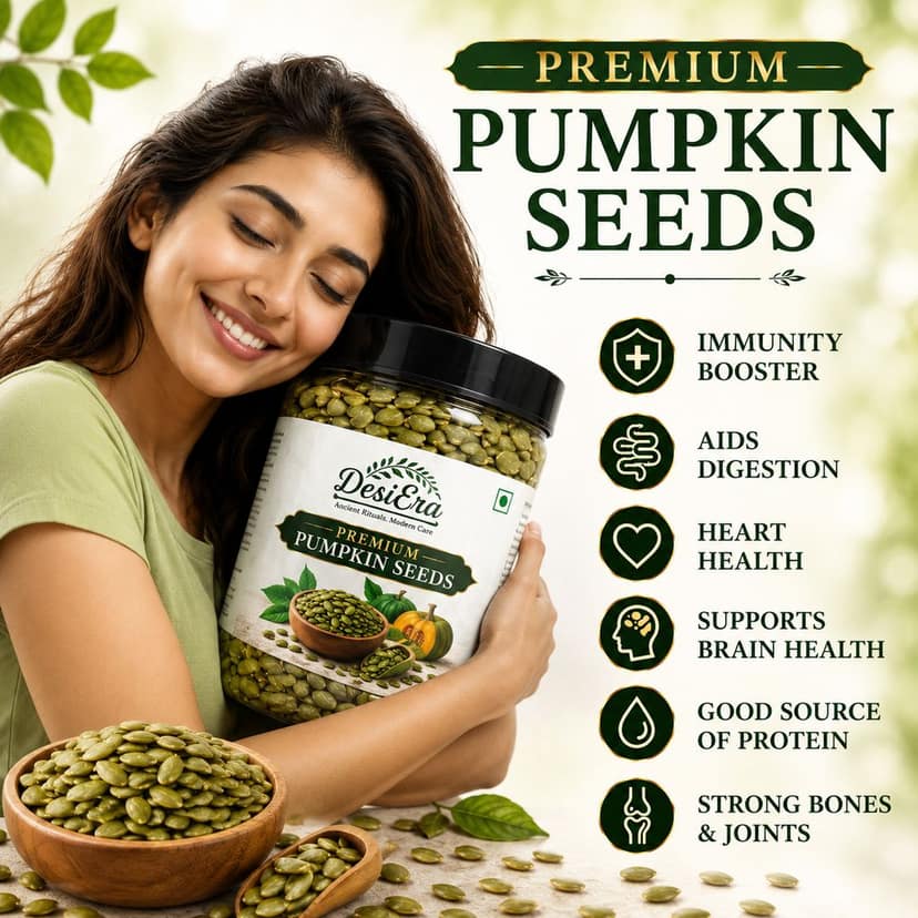DesiEra Premium Pumpkin Seeds (Kaddu) | 700g (350g+350g) | Natural Green Pepitas | Rich in Protein, Magnesium & Zinc | Healthy Snack for Daily Nutrition view 3