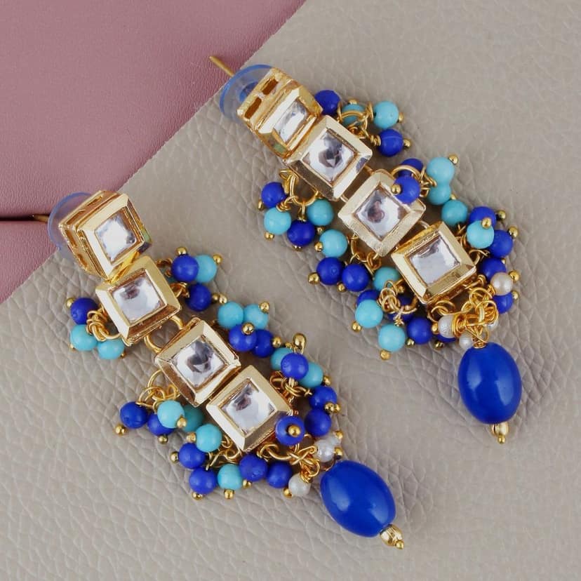 LUCKY JEWELLERY Back Meenakari 18k Gold Plated Multi Color Tika Earring Combo Uncut Big Faux Kundan Choker Necklace set (660-J5SK-1664-FB) view 4