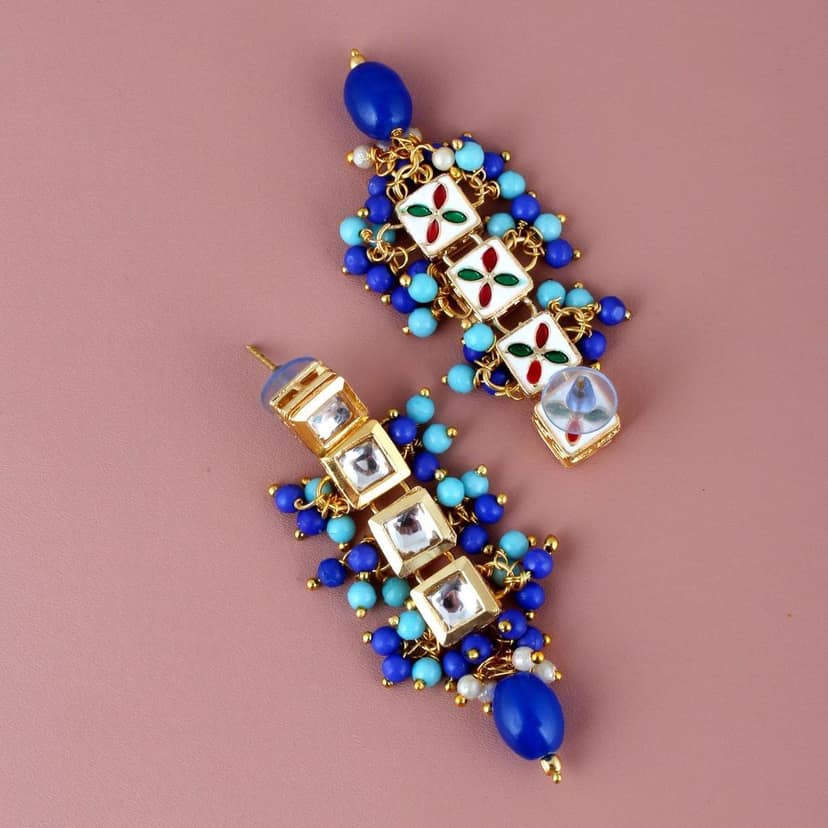 LUCKY JEWELLERY Back Meenakari 18k Gold Plated Multi Color Tika Earring Combo Uncut Big Faux Kundan Choker Necklace set (660-J5SK-1664-FB) view 5